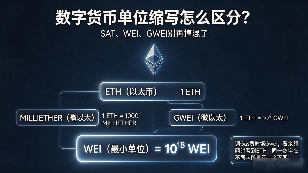 比特币SAT单位换算_以太坊WEI与GWEI区别_数字货币单位缩写